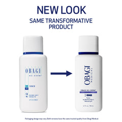 Close-up of Obagi Nu-Derm toner label highlighting alcohol-free formula.