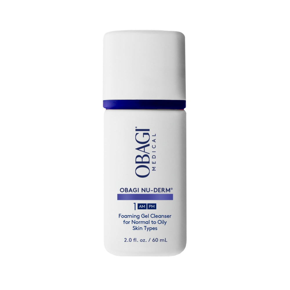 Obagi Nu-Derm Foaming Gel bottle front for a refreshing cleanse routine.