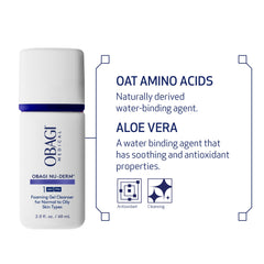 Obagi Nu-Derm Foaming Gel travel size packaging ideal for on-the-go cleansing.