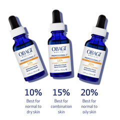 Hands applying Obagi serum to cheek during morning routine.