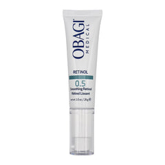 Obagi Medical Retinol 0.5 cream bottle demonstrates gentle delivery to minimize irritation and smooth texture.