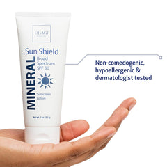 Obagi Sun Shield packaging emphasizes hypoallergenic formula and dermatologist testing.