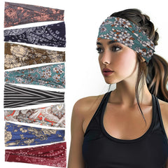 obeoby boho headbands eight-pack front view with colorful knotted prints for versatile styling