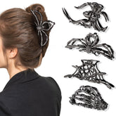 Obeoby spider web skeleton decor clip secures thick hair with gothic flair.