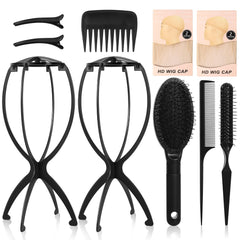 OBEOBY wig stand with foldable base for easy storage and quick air drying.