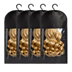 obeoby wig storage bag with hanger keeps wigs neatly organized in a closet.