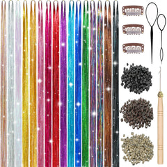 Obinying hair tinsel kit with 16 colors and 7600 strands for dazzling flair.