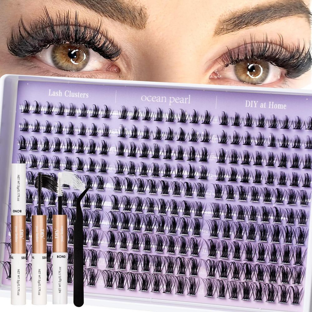 This Ocean Pearl lash clusters kit 240pcs enables easy at-home lash styling.