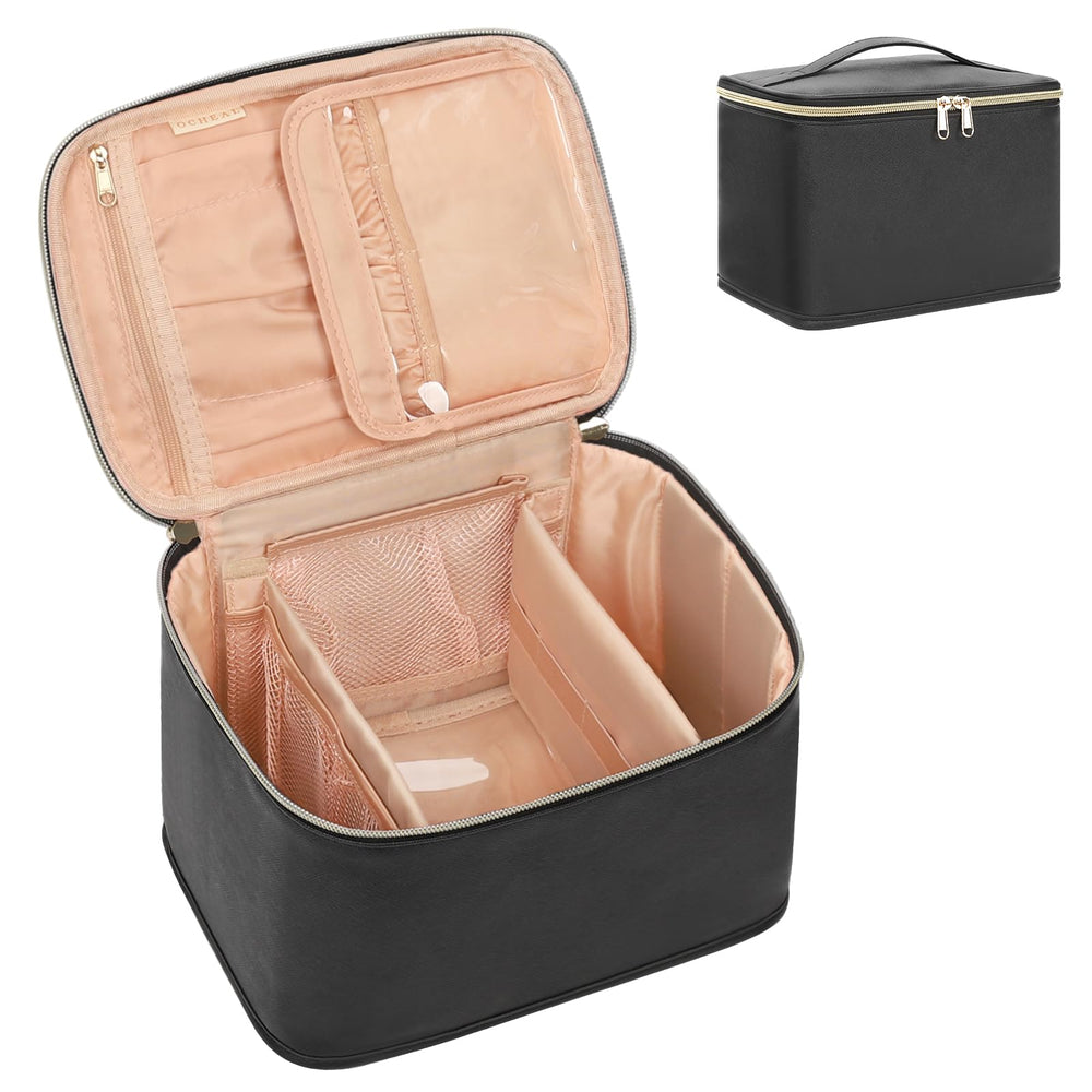 OCHEAL travel makeup bag main compartment keeps cosmetics organized on trips.