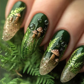 Uñas postizas OCOUYVD brillo verde media almendra para un look diario elegante