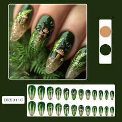 Uñas OCOUYVD con diseño setas y hojas en verde, perfecto para eventos