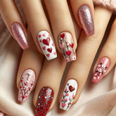 OCOUYVD valentines glitter nails with hearts and flowers for a romantic look