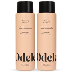 Odele Champú engrosador en envase, cabello con apariencia más denso.