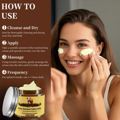 Oebitor facial and body moisturizer in use on hands and elbows for hydration.