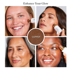 Ogee Sculpted Face Stick Copper Radiant Cocoa swatch demonstrates buildable bronze coverage.