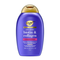 OGX Biotina y Colágeno, cabello con volumen y brillo saludable.