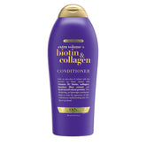 OGX Biotina y Colágeno, botella frontal, aporta volumen extra y cuerpo al cabello