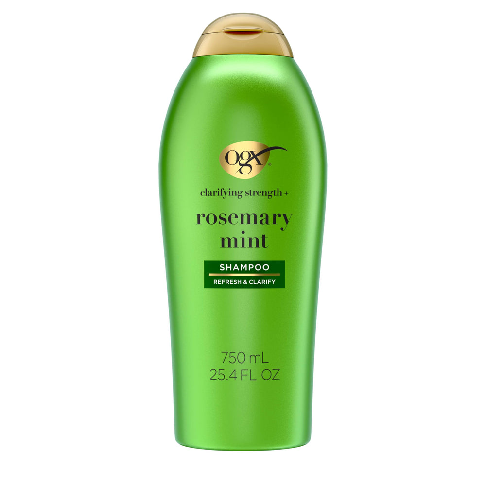 OGX champú clarificante Fortalecimiento Romero Menta en botella para cabello graso