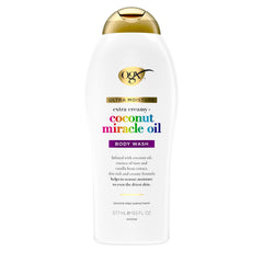 OGX Coconut Miracle Oil Body Wash pour shows creamy hydration for dry skin