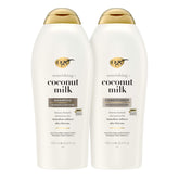 OGX Nourishing + Coconut Milk shampoo bottle highlights sulfate-free cleansing for all hair types.