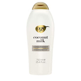 OGX Nourishing + Coconut Milk Acondicionador: empaque cercano realza hidratación y suavidad.