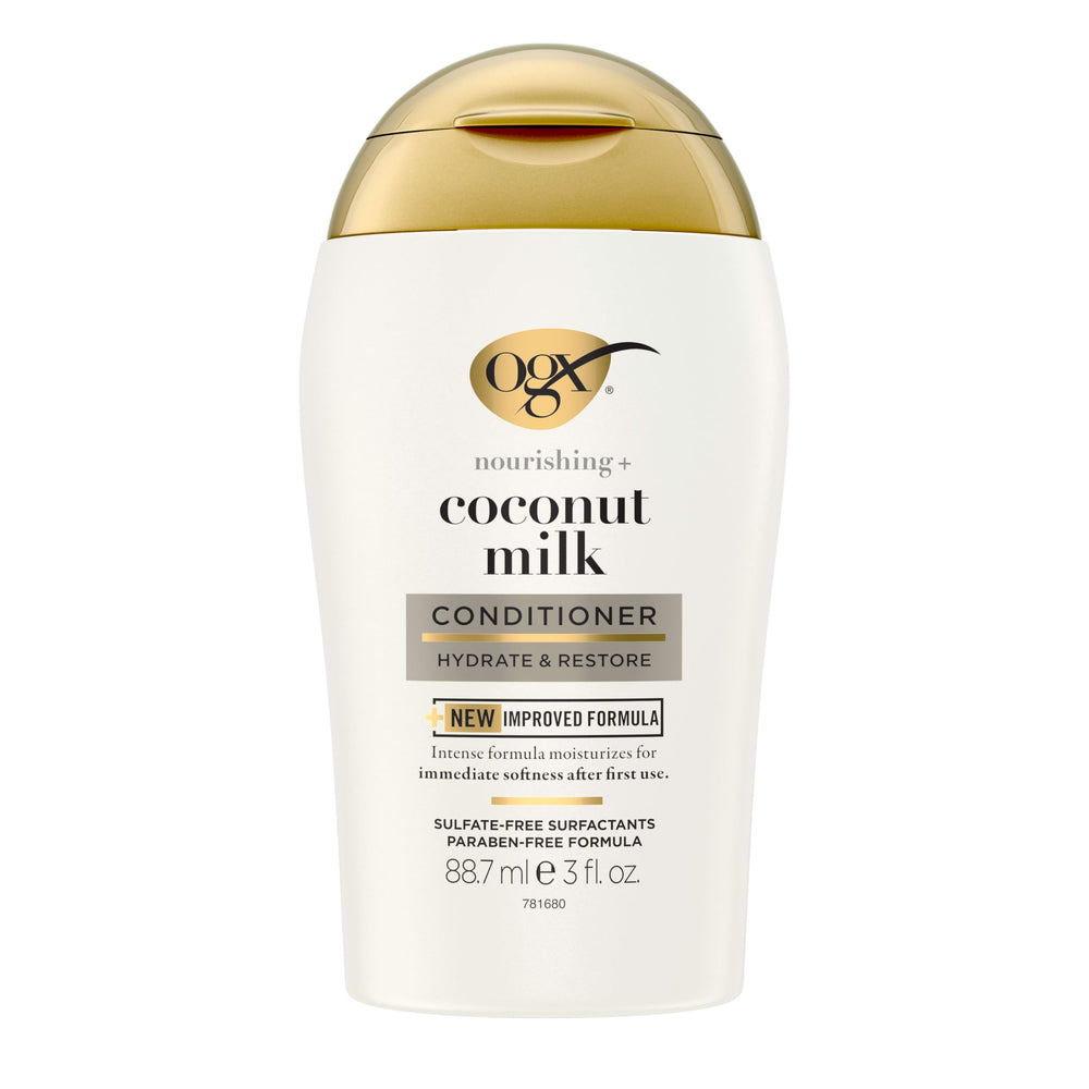 OGX acondicionador nutritivo con leche de coco en botella, suaviza el cabello