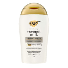 OGX acondicionador nutritivo con leche de coco en botella, suaviza el cabello
