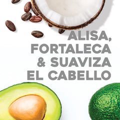 OGX Organix keratina brasileña: imagen de coco, aroma y cuidado capilar.