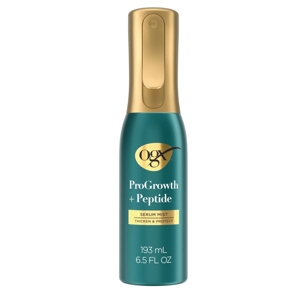 OGX ProGrowth + Peptide Serum Mist en frasco, ideal para cabello fino que necesita cuerpo.