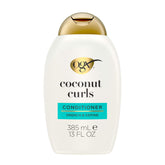 OGX Quenching Coconut Curls conditioner bottle aids detangling for smoother curls.