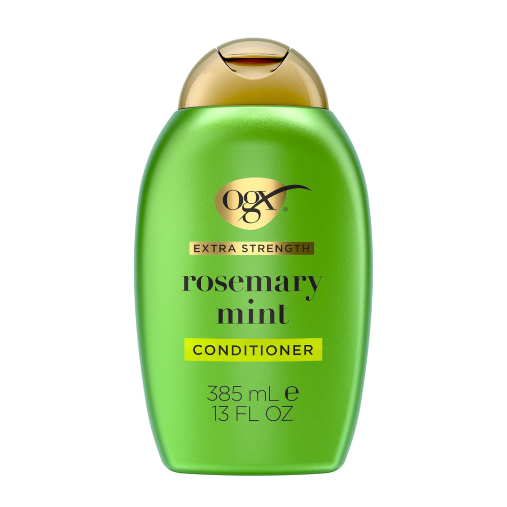 OGX Rosemary Mint Conditioner bottle showing a refreshing, revitalizing treatment for shiny, soft hair.