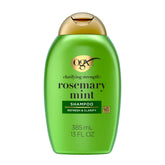 OGX Rosemary Mint Shampoo bottle shows a refreshing cleansing for oily hair