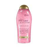 OGX Sensitive Rose Water bottle with pink sea salt offering a gentle cleanse
