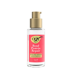 OGX Serum Sellador de Reparación de Enlaces con Proteína, botella visible, mejora la reparación y fortalecimiento.