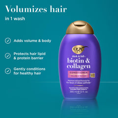 OGX Thick and Full Biotin and Collagen conditioner creamy texture on hands
