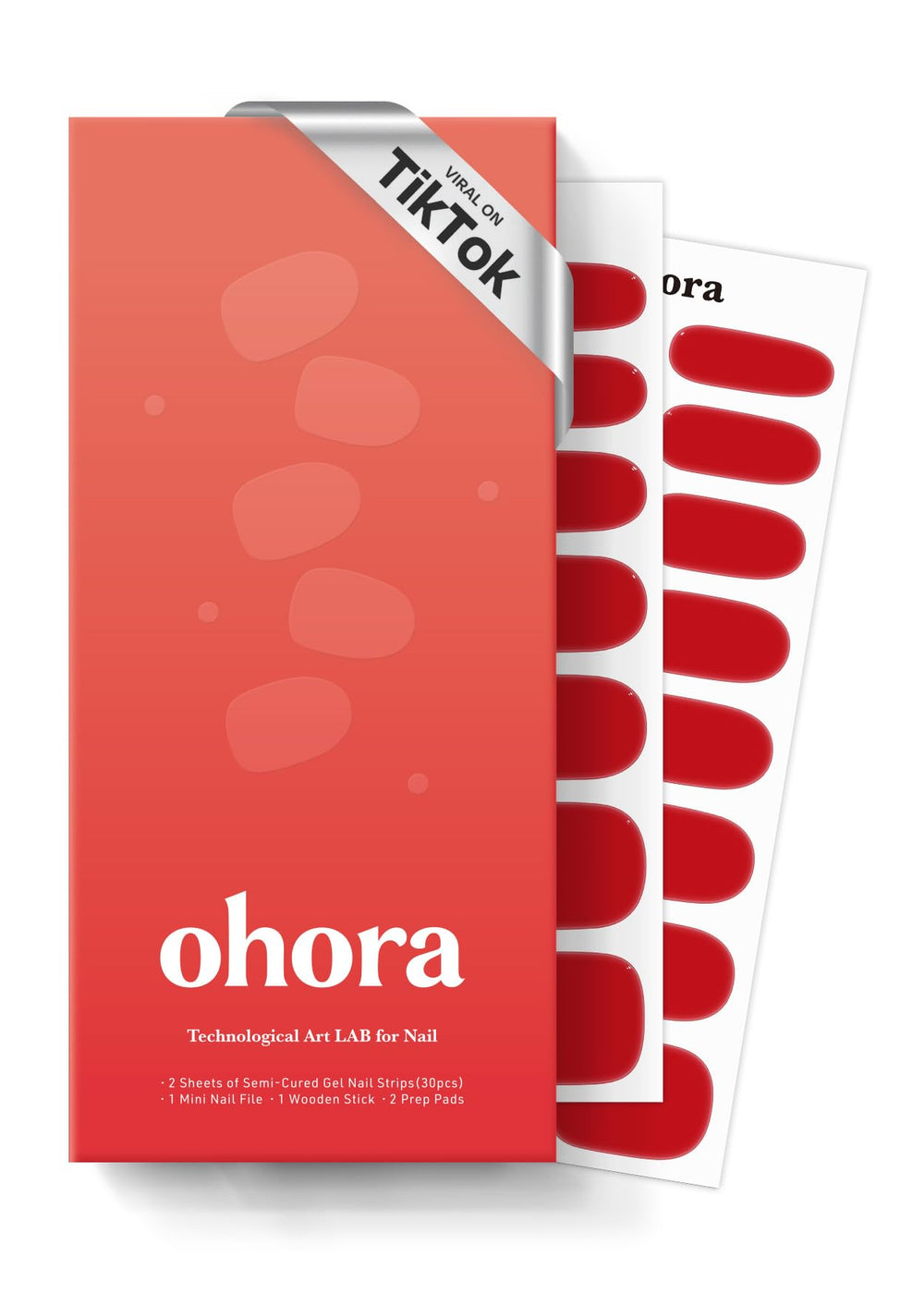 Ohora Bandas Uñas Semi Curadas N Hot Cherry, conjunto completo para uso en casa