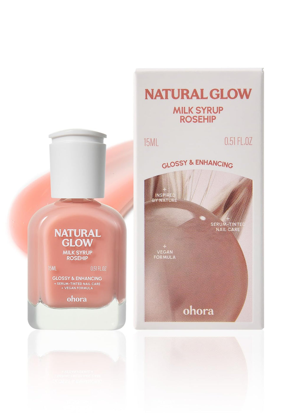 ohora Natural Glow Milk Syrup Nail Strengthener rosehip bottle showing tinted repair and growth potential