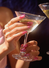 Ohora Pink Chrome nail strips on nails closeup highlighting shiny chrome finish.