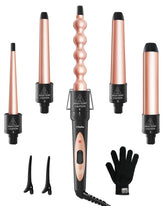 Ohuhu 5-in-1 curling wand set in rose gold for versatile at-home styling.