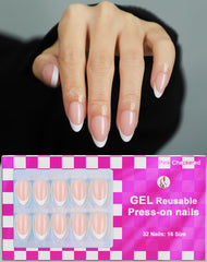 Uñas postizas de gel OIFEN estilo francés almendra corto, acabado brillante para uso diario.