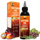 Okaga Batana Oil bottle with rosemary blend for scalp nourishment.