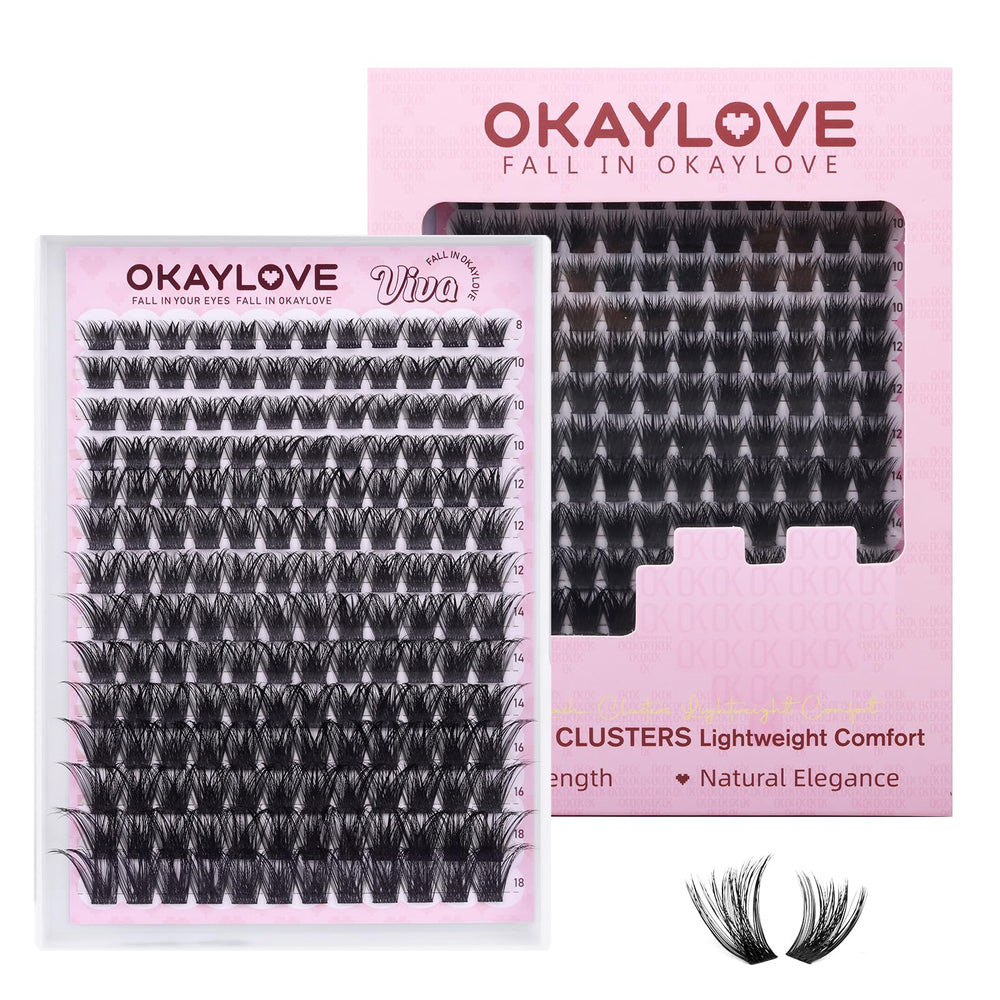 OKAYLOVE Fluffy Lash Clusters 8-18mm visual for bold evening volume