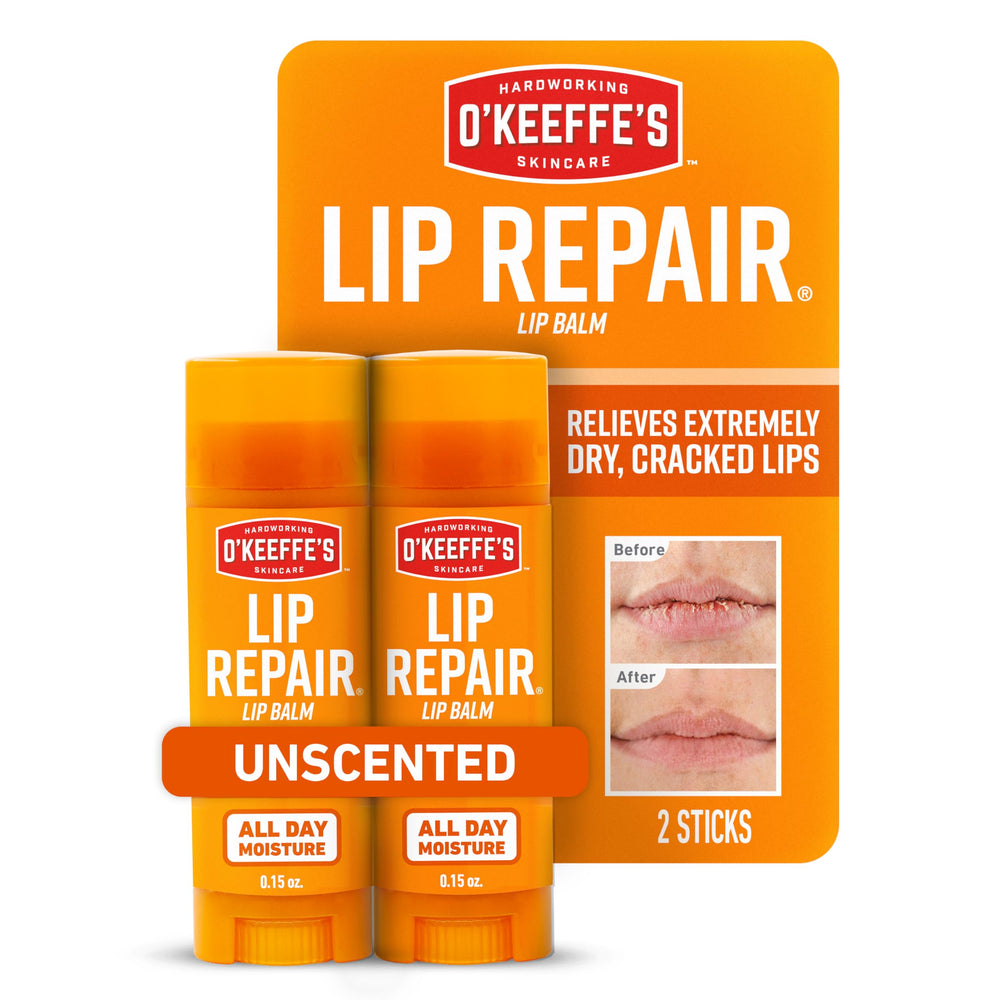 O'Keeffe's Lip Repair unscented stick delivers quick relief for dry lips.