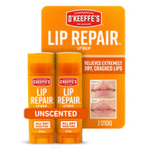 O'Keeffe's Lip Repair unscented stick delivers quick relief for dry lips.