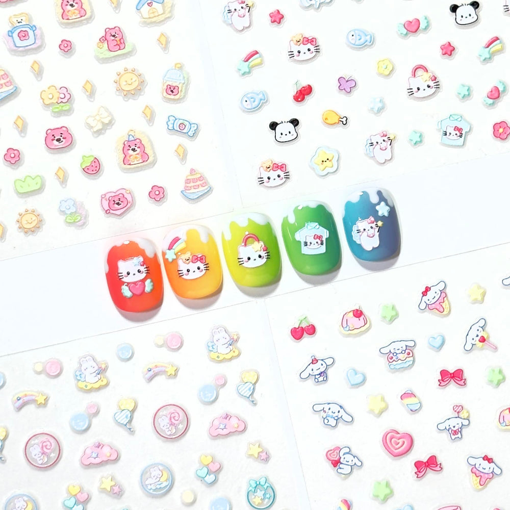 okiYomi 4-sheets 3D nail stickers stars and hearts for vibrant nail art