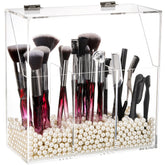 Okllen makeup brush holder with dustproof lid keeps brushes protected and organized.