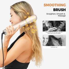 OKWRAP three-heat-settings dryer brush for different hair types.