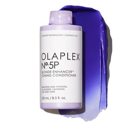 Olaplex No.5P bottle with purple toner for brassy hair neutralization and conditioning.