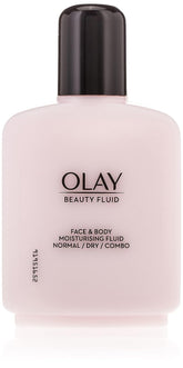 Olay Beauty Fluid Regular 100ml en botella, hidratación ligera para rostro y cuello.