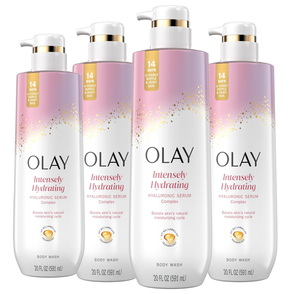 OLAY Body Wash for Women bottle showing intense hydration for dry skin.